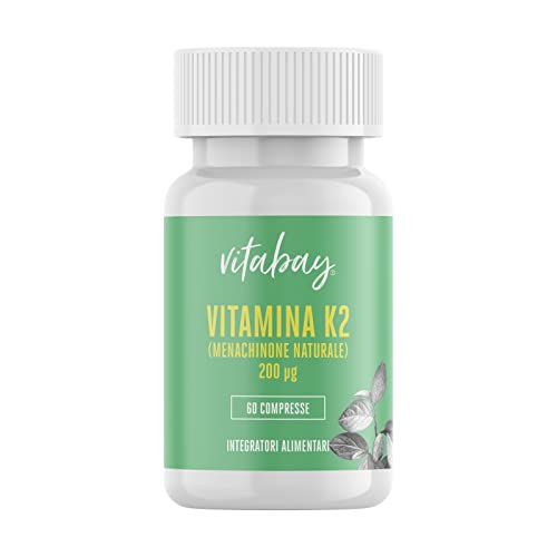 Vitabay Vitamin K2 hochdosiert 200 µg (mcg) - VEGAN 60 Vitamin K2 Tabletten MK7 MK-7...