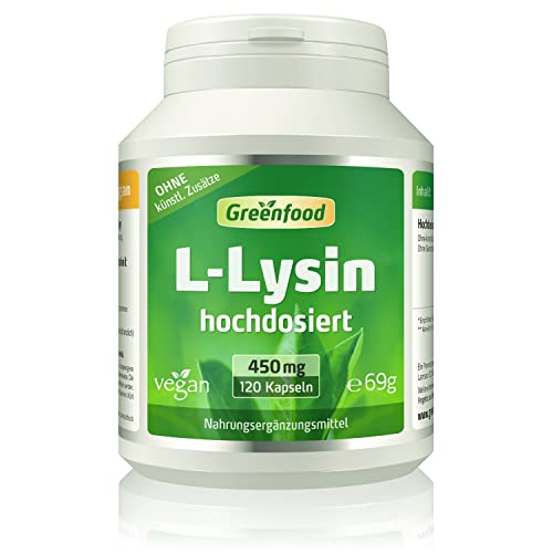 L-Lysin, 450 mg, hochdosiert, 120 Kapseln, vegan - wichtige und essentielle...