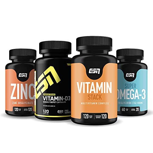 ESN 4er Pack Vitamine & Vitalstoffe – Zink, Omega 3, Vitamin D & Vitamin Stack