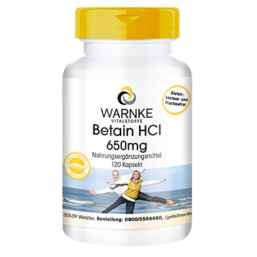 Betain HCl 650mg - hochdosiert - Betain Hydrochlorid - 120 Kapseln - vegan