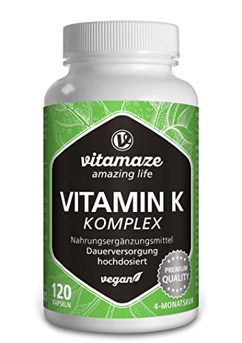 Vitamin K Komplex hochdosiert & vegan, K1 1.000 mcg + K2 Menaquinon (1.000 mcg MK4 +...