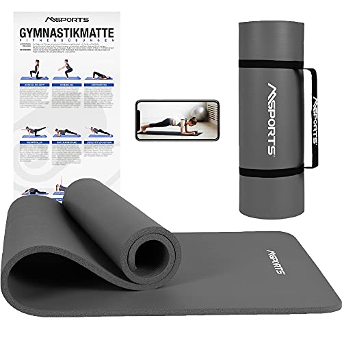 MSPORTS Gymnastikmatte Premium inkl. Tragegurt + Übungsposter + Workout App I...