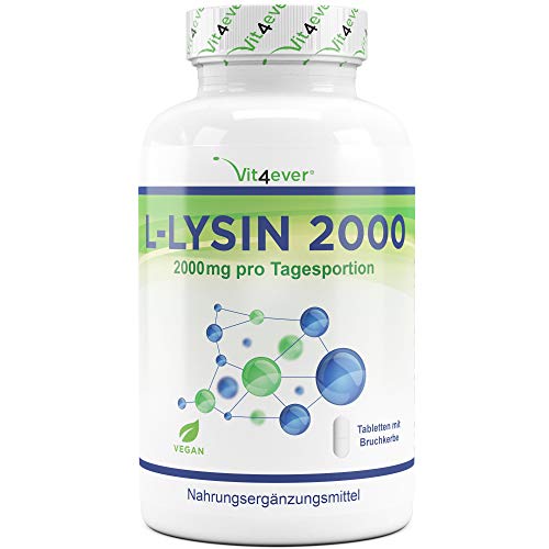 L-Lysin 2000 - 365 Tabletten - 1000 mg pro EINER Tablette - Aus pflanzlicher...