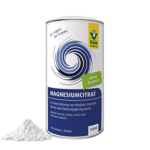 Raab Vitalfood Magnesiumcitrat Pulver, 340 g, vegan, laborgeprüft, gut zu dosieren,...