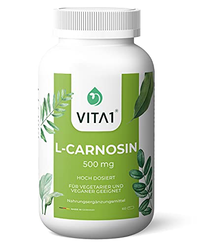 VITA1 L-Carnosin 500mg • 60 Kapseln (Monatspackung) • Glutenfrei, vegan, koscher...