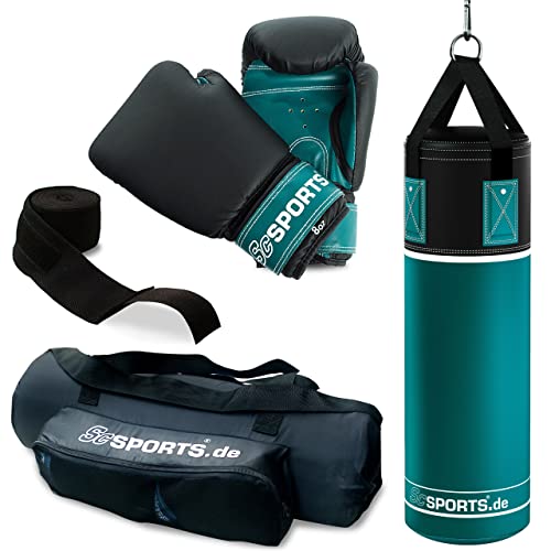 ScSPORTS® Boxsack - Set, 5.5/12kg, Gefüllt, mit Boxhandschuhen, Bandagen,...