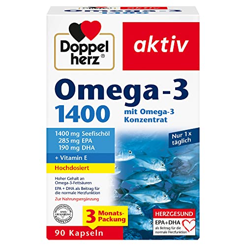 Doppelherz Omega-3 1400 mg – Hochdosiertes Omega-3-Konzentrat plus Vitamin E –...