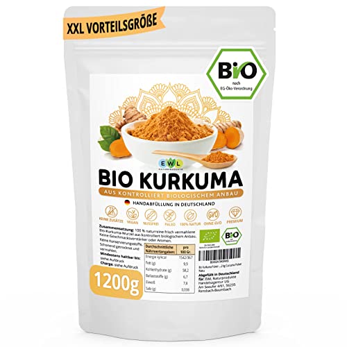 EWL Naturprodukte Bio Kurkuma Pulver 1200g extra XXL Bio-Vorteilspack Kurkuma Pulver...